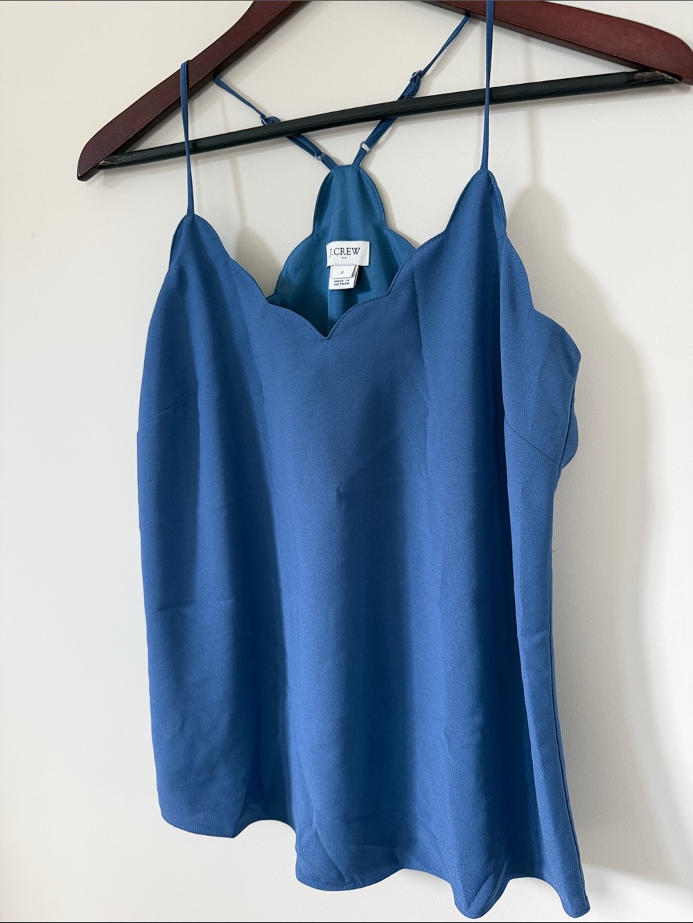 J. Crew Blue Scalloped V-Neck Spaghetti Strap Tank